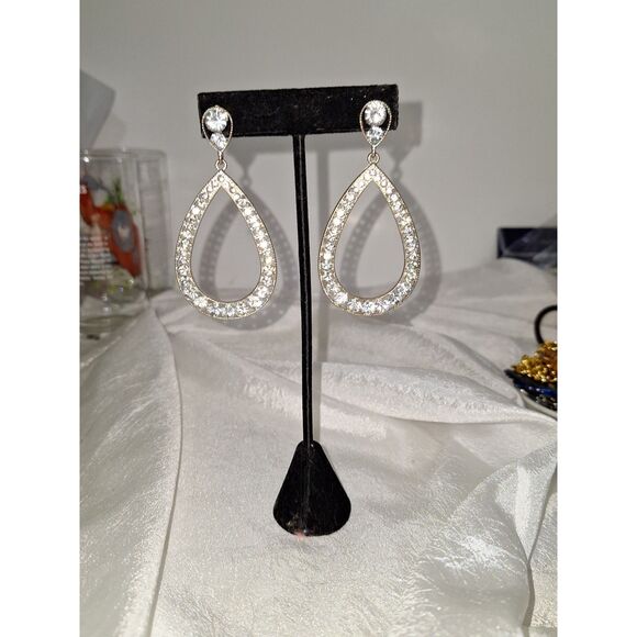 Women's Earrings Teardrop Rhinestone Elegant Evening Classic Glamorous Dangle - Picture 1 of 9